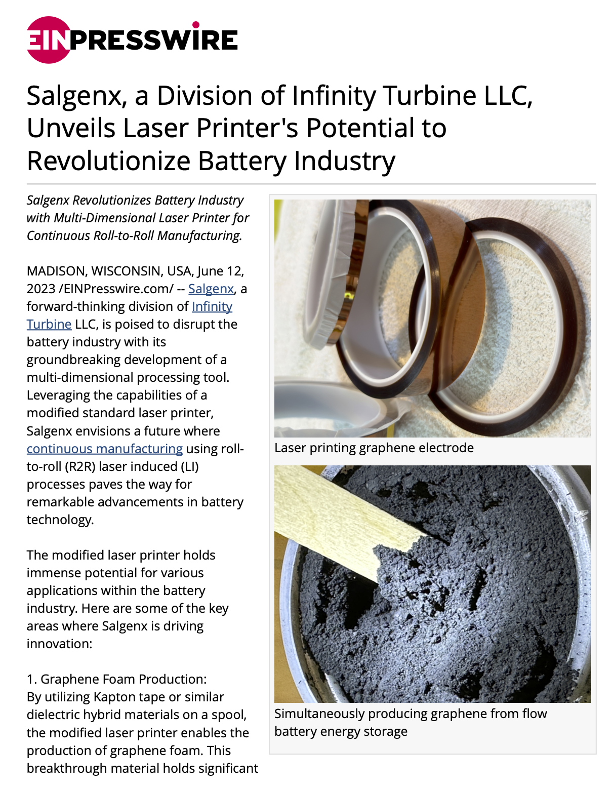 Salgenx Unveils Laser Printer's Potential to Revolutionize Battery Industry