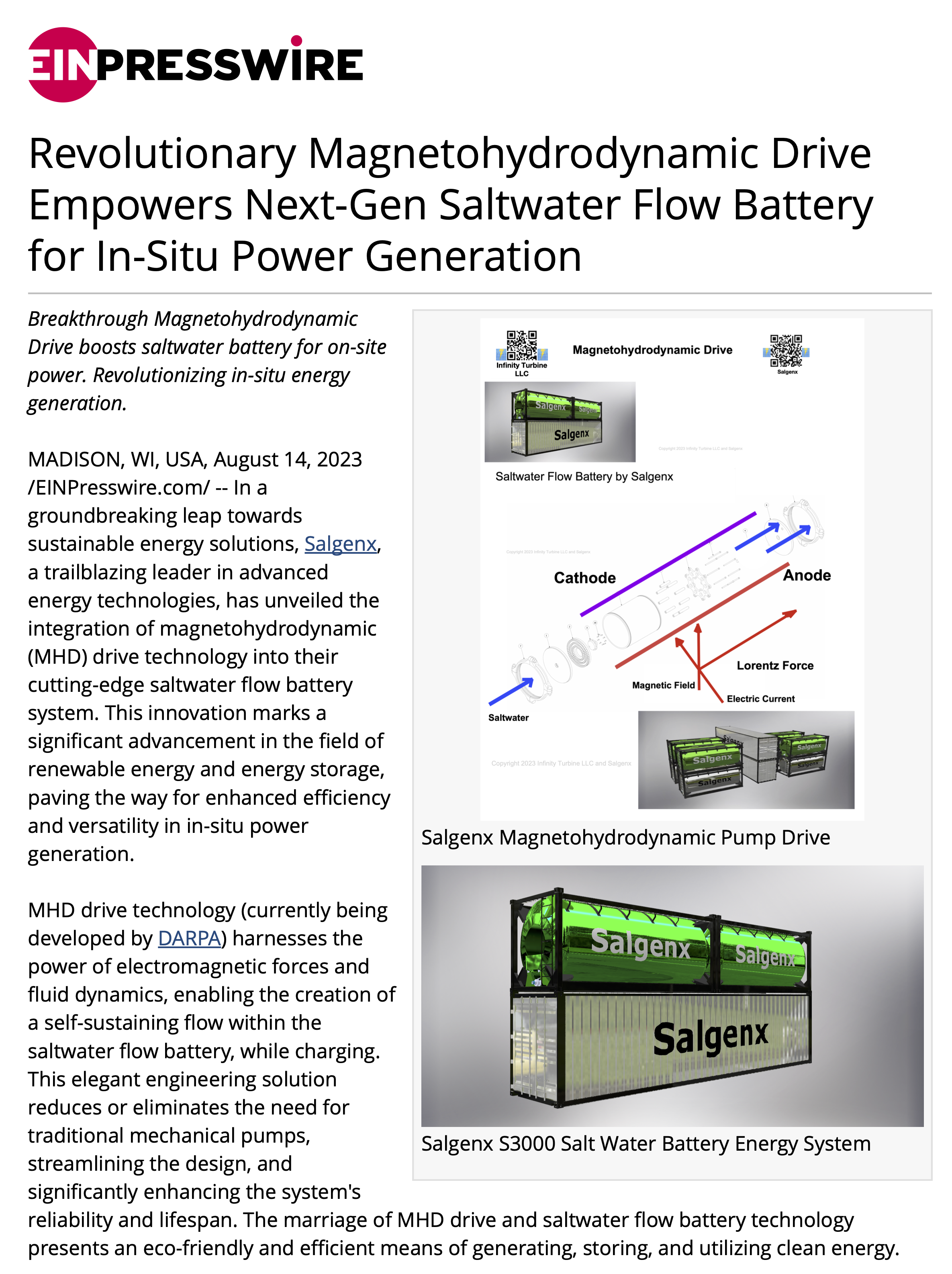 Revolutionary Magnetohydrodynamic Drive Empowers Next-Gen Saltwater Flow Battery for In-Situ Power Generation