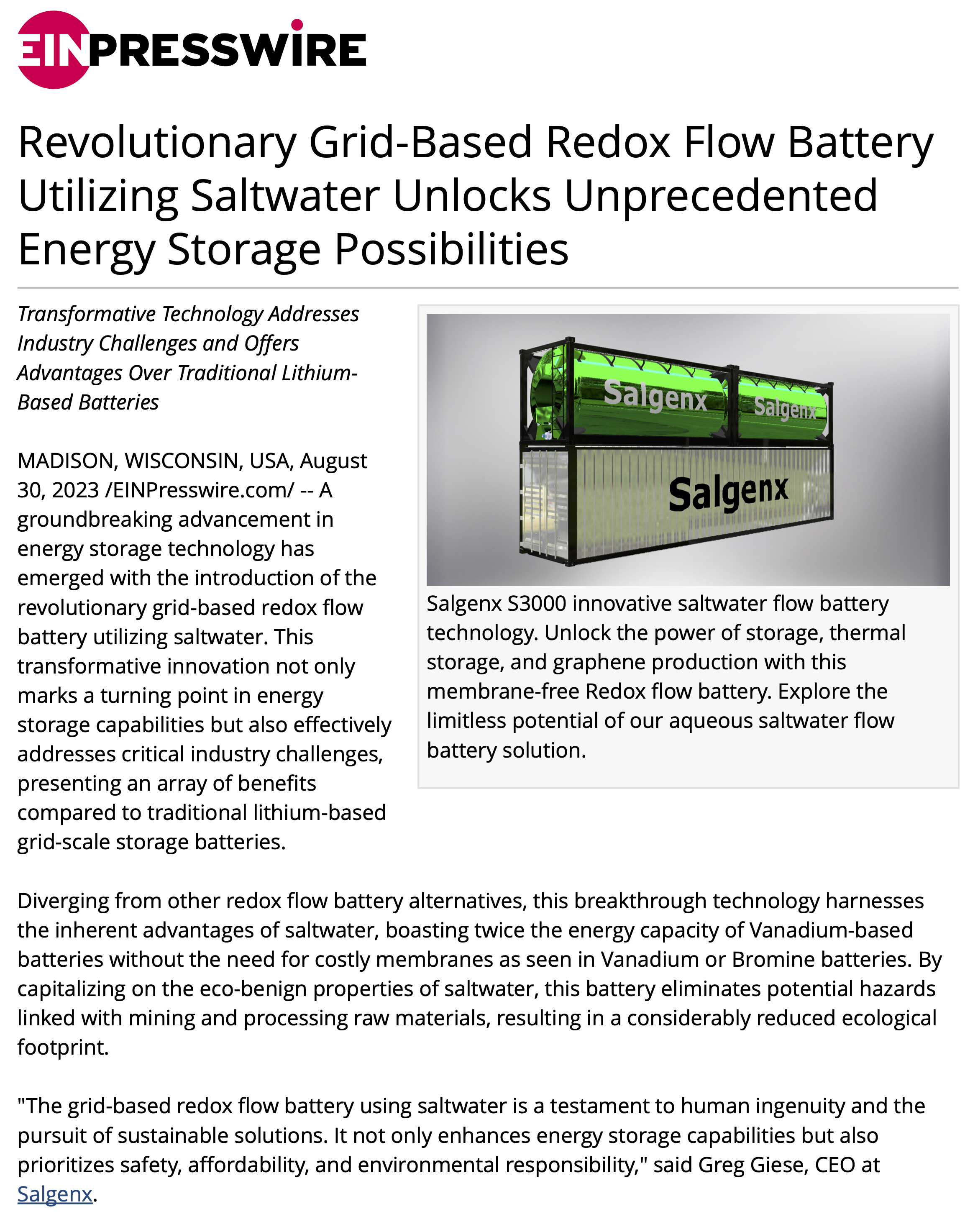 Revolutionary Grid-Based Redox Flow Battery Utilizing Saltwater Unlocks Unprecedented Energy Storage Possibilities
