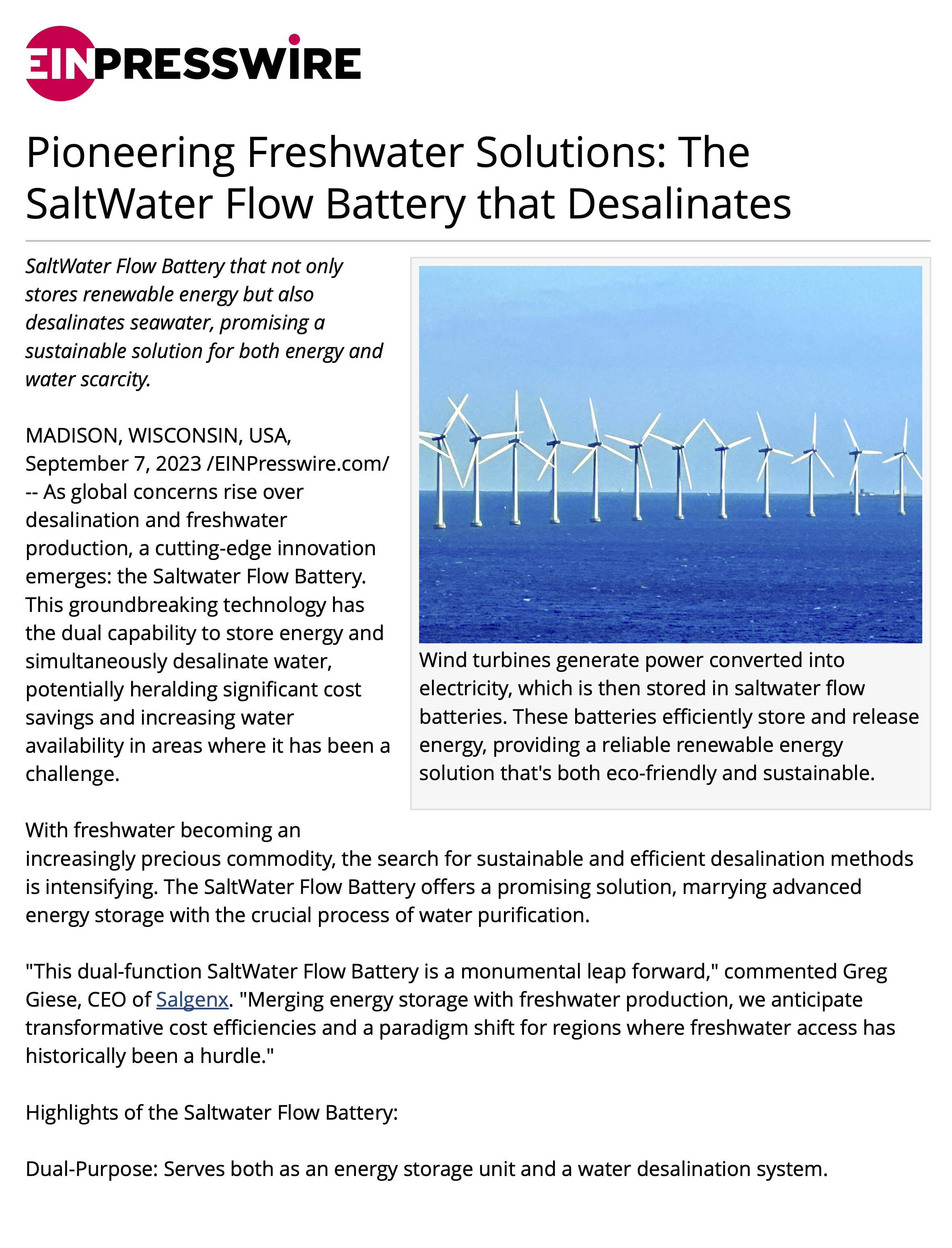 Pioneering Freshwater Solutions: The SaltWater Flow Battery that Desalinates