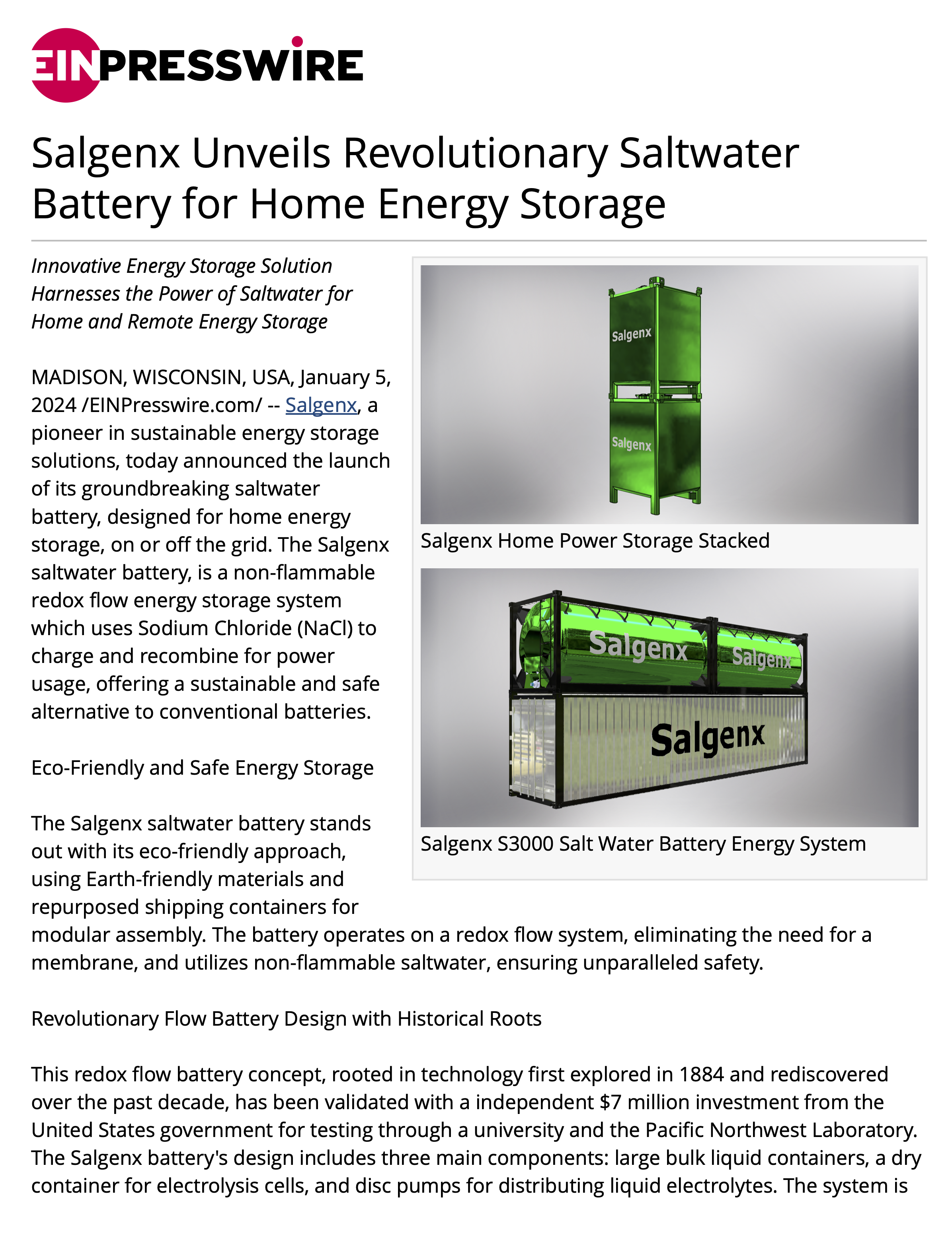 Salgenx Unveils Revolutionary Saltwater Battery for Home Energy Storage