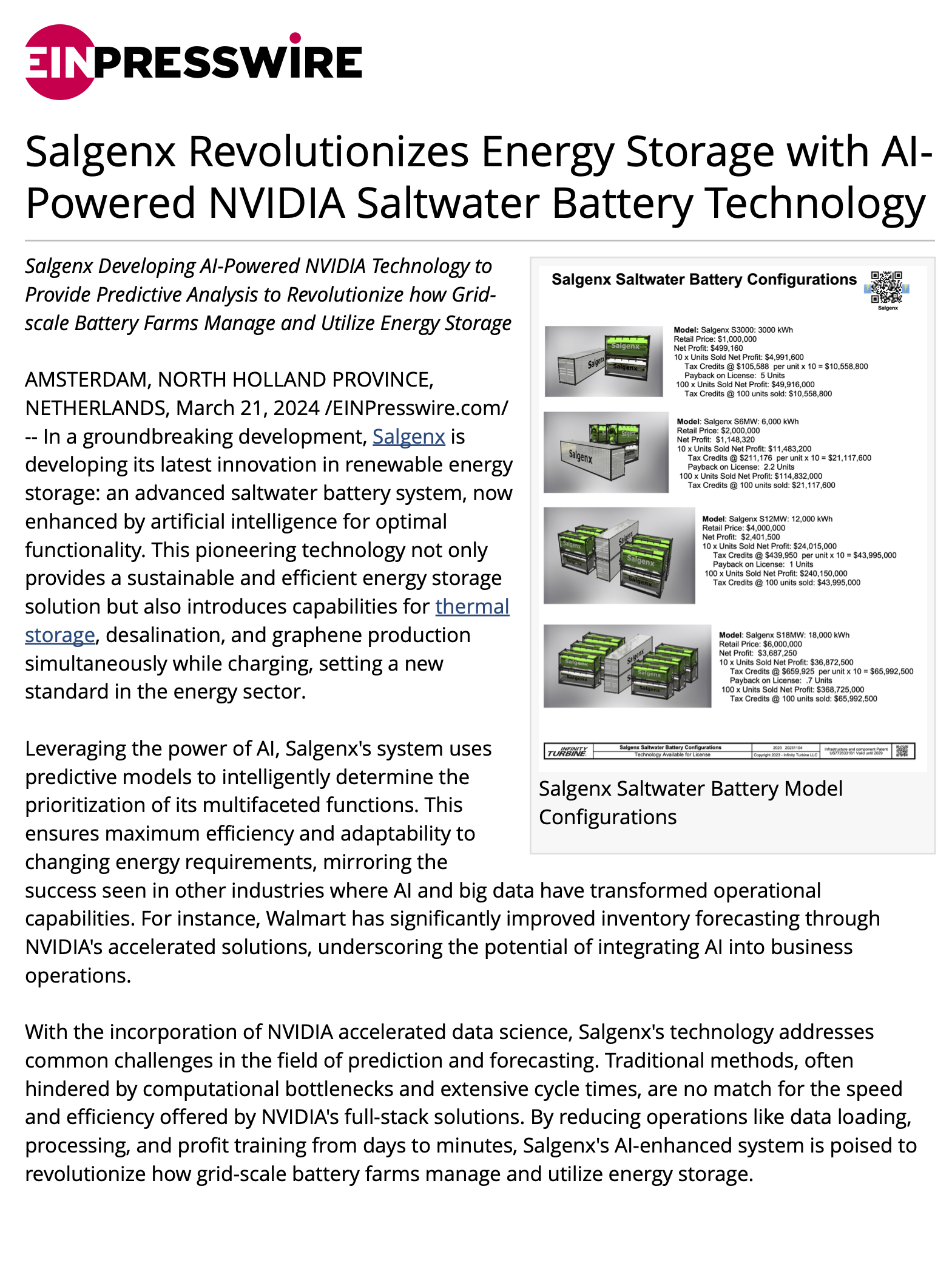 Salgenx Revolutionizes Energy Storage with AI- Powered NVIDIA Saltwater Battery Technology