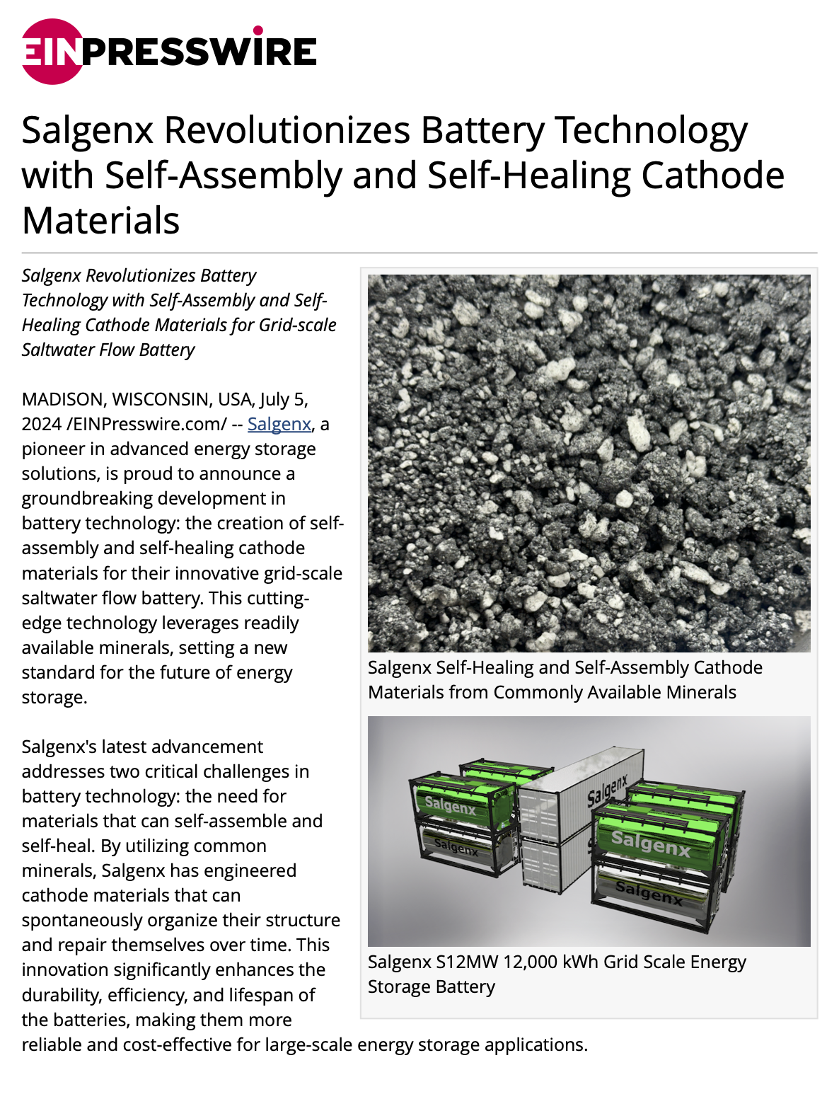 Salgenx Revolutionizes Battery Technology with Self-Assembly and Self-Healing Cathode Materials
