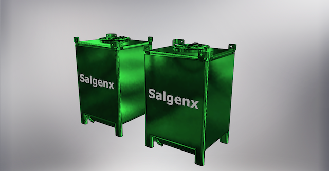 Salgenx 550 gallon IBC side by side SAMx liquid electrolyte solution tanks for 250 kWh system